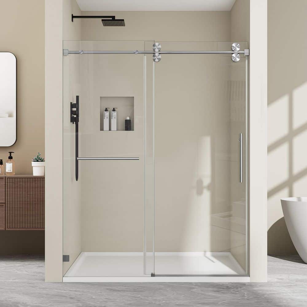 44-48.5 in. W x 76 in. H Single Sliding Frameless Shower Door Brushed Nickel 3/8 in. Clear SGCC Glass with 1-Towel Bar price history on PriceWatchPro