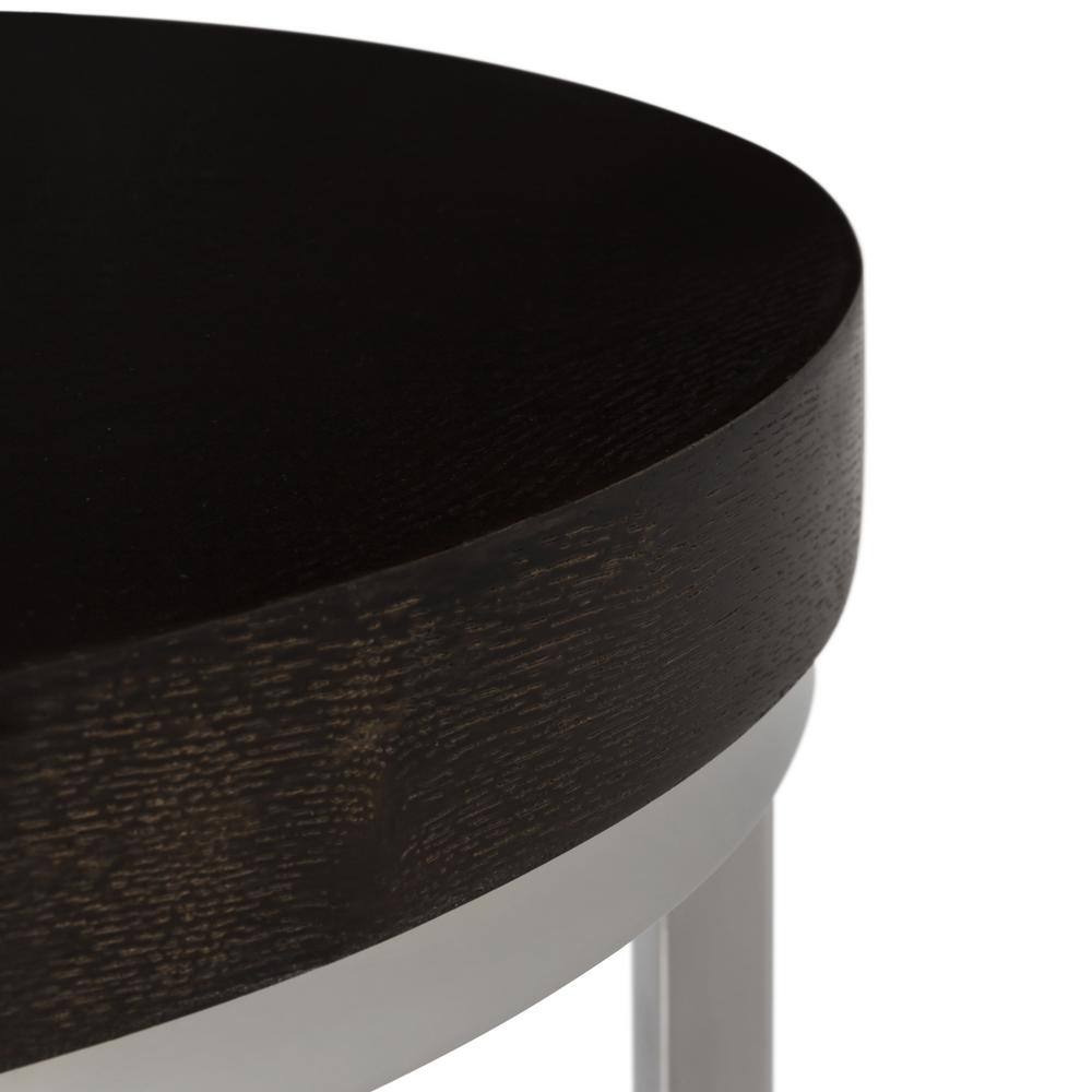Transitional Turner 20" Black Wood and Stainless Steel Round End Table