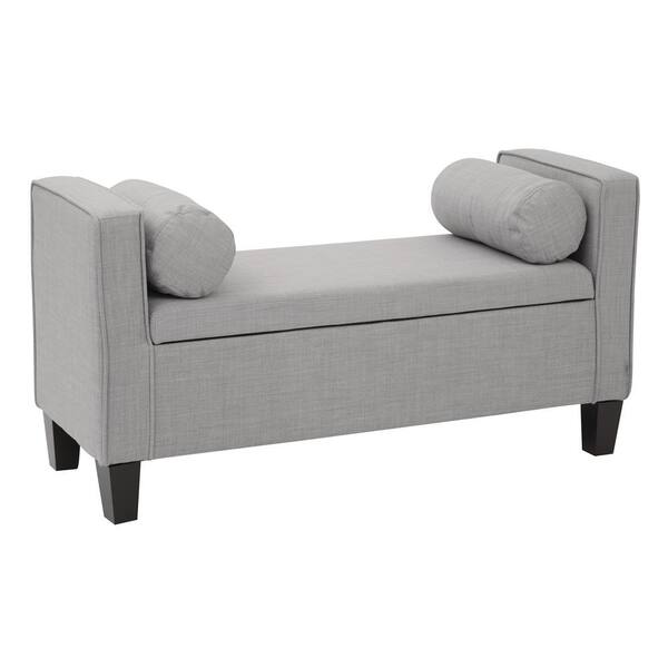 OSP Home Furnishings Cordoba Milford Dove Fabric Storage Bench with Pillows