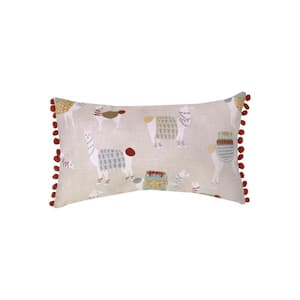 Llamas Almond Biscotti Rectangular Outdoor Lumbar Pillow with Pom Poms