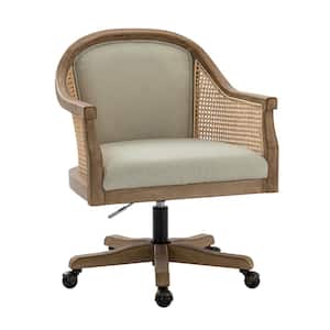 Cyril Linen Adjustable Height Task Chair with Rattan Arms and 360-Degree Spin Rolling Caster Wheels