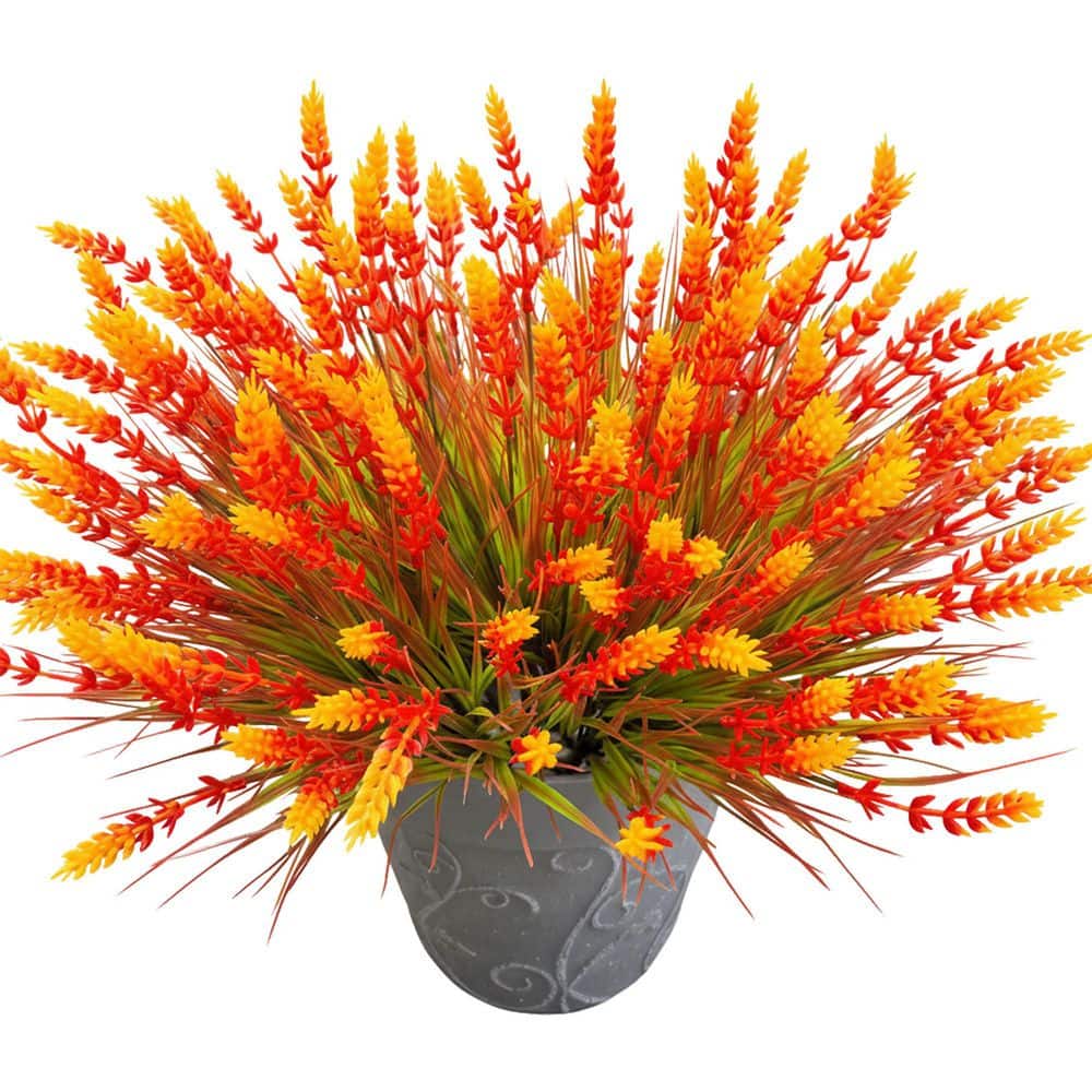 5 in. Artificial Orange Outdoor Mums UV Resistant Plastic Fall