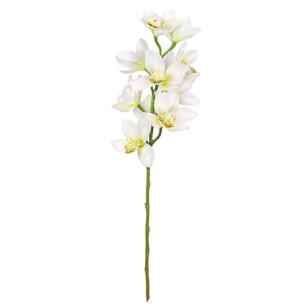 LIVING LUXURY 31 in. Large Cream Artificial Cymbidium Orchid Flower Stem Spray (Set of 2)