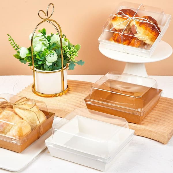 5.5 in 2 fl. oz. White Paper Boxes Serving Bowls with Clear Lids Greaseproof BPA Free Recyclable Bakery Containers