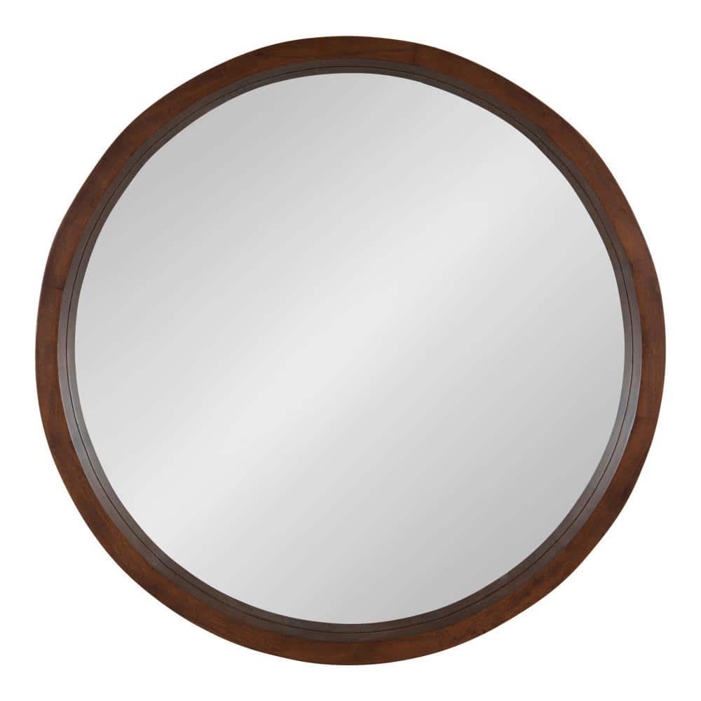 Hutton 22" Modern Round Walnut Wood Frame Wall Mirror