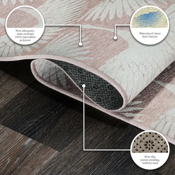 Flock Petal Pink/Off White Washable Rug 3 ft. x 5 ft. Area Rug