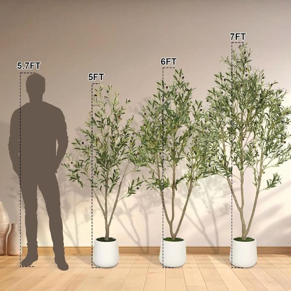 Romswi 7 ft. Artificial Olive Tree Indoor, Tall Faux Olive Silk