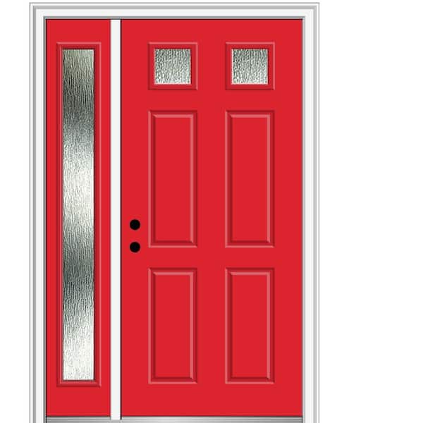 MMI Door 48 in. x 80 in. Right-Hand/Inswing Rain Glass Red Saffron Fiberglass Prehung Front Door on 4-9/16 in. Frame