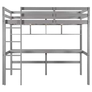 Gray Twin Size Loft Bed with Convenient Desk