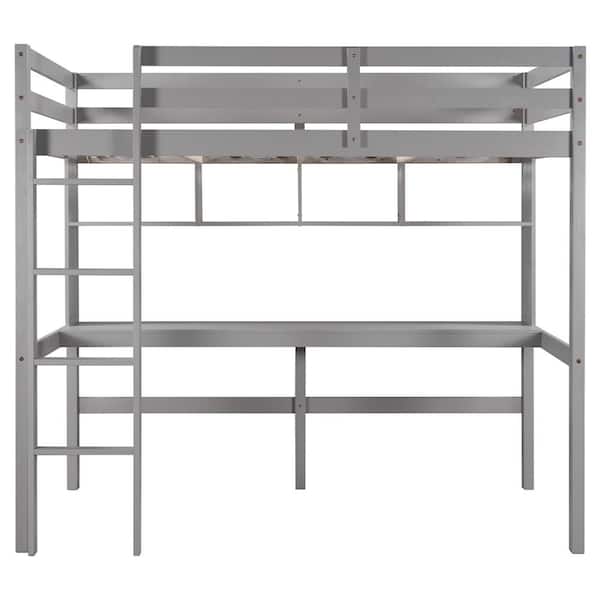 ATHMILE Gray Twin Size Loft Bed with Convenient Desk
