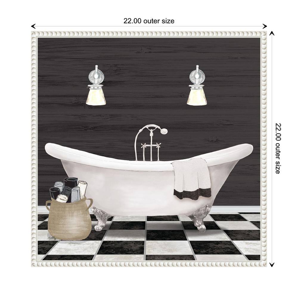 Modern Bathroom I White Canvas Wall Art with Beaded Frame