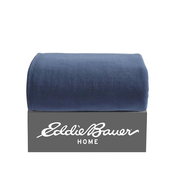 Eddie Bauer Peak Solid 1-Piece Blue Reversible Plush Microfiber 50X60 Throw Blanket