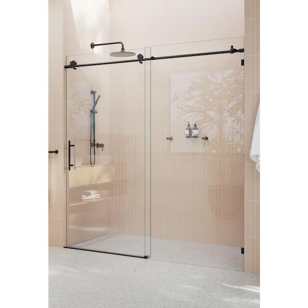 64 in. - 68 in. x 78 in. Frameless Sliding Shower Door in Matte Black with Handle