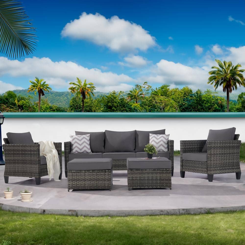 5-Piece Patio Conversation Sofa Set Garden Furniture Sectional Seating Set 