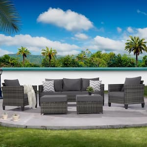 5-Piece Patio Conversation Sofa Set Garden Furniture Sectional Seating Set with Ottoman, Gray Cushion