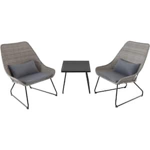 Montauk 3-Piece Wicker Patio Seating Set with Gray Cushions
