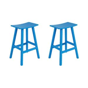 Franklin Pacific Blue 29 in. Poly HDPE Fade Resistant Outdoor Patio Saddle Seat Pub Height Bar Stool (Set of 2)