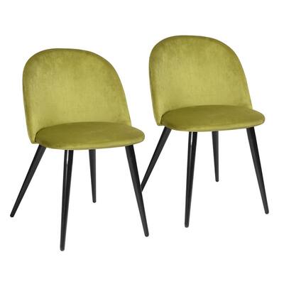 Chartreuse Velvet Dining Chairs with Black Metal Tube Legs (Set of 2)
