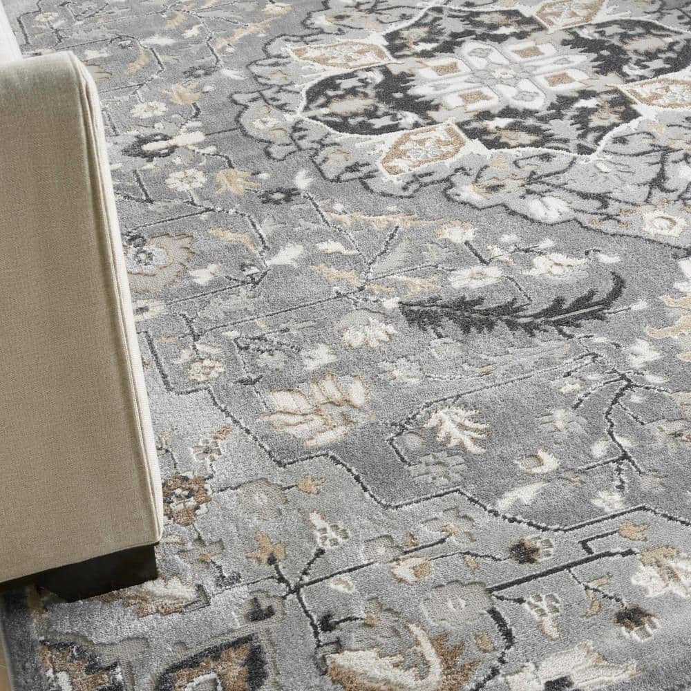 Gray Medallion 8' x 10' Synthetic Easy Care Area Rug
