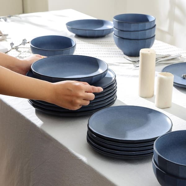 STONE LAIN Rio 24-Piece Blue Stoneware Dinnerware Set (Service for