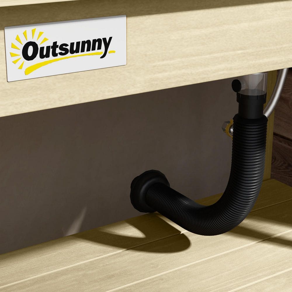 Natural Wooden Potting Bench with Storage and Sink