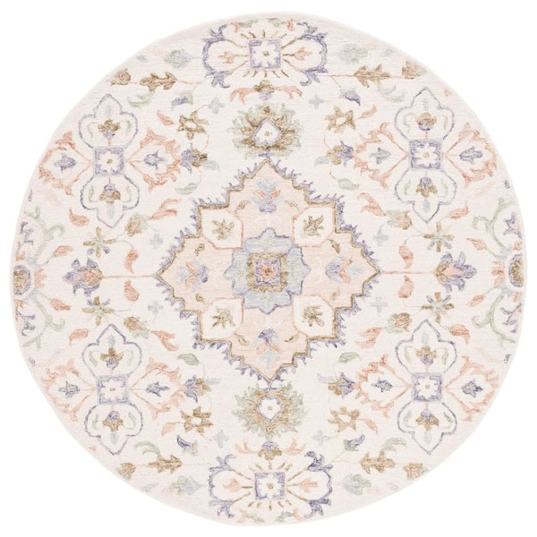 Metro 6 ft. x 6 ft. Round Ivory/Green Oversized Floral Area Rug