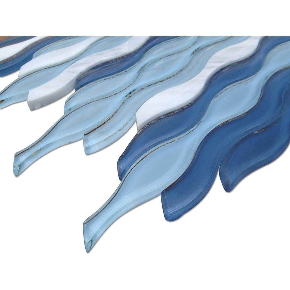 Blue and White Wavy Glass Mosaic Tile
