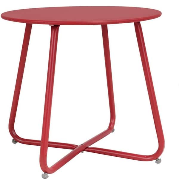 Angel Sar Dark Red Outdoor Weather Resistant Round Metal Patio Side Table