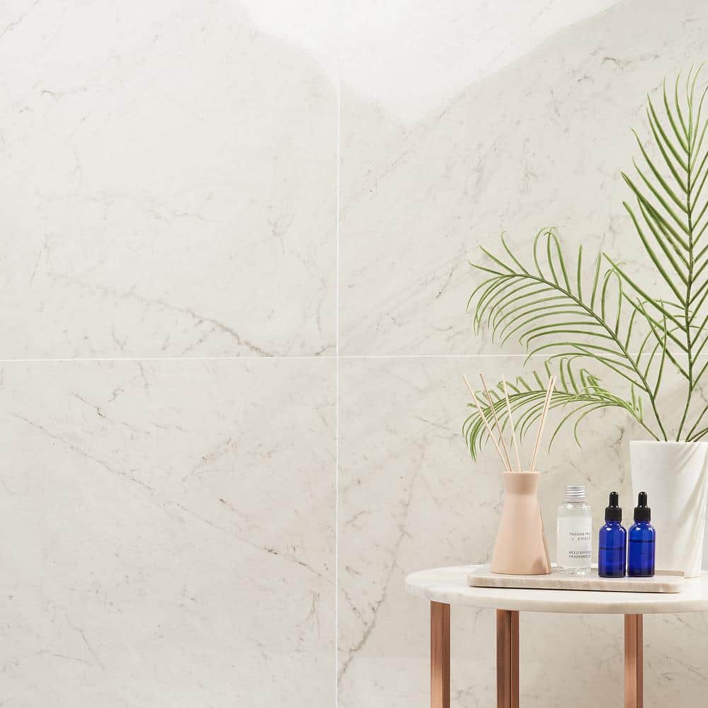 Saroshi 24" x 24" Polished White Marble Look Porcelain Tile