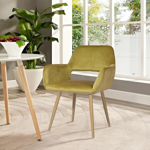 Homy Casa Cromwell Yellow Velvet Upholstered Hollow Back Design Armrest Dining Chair