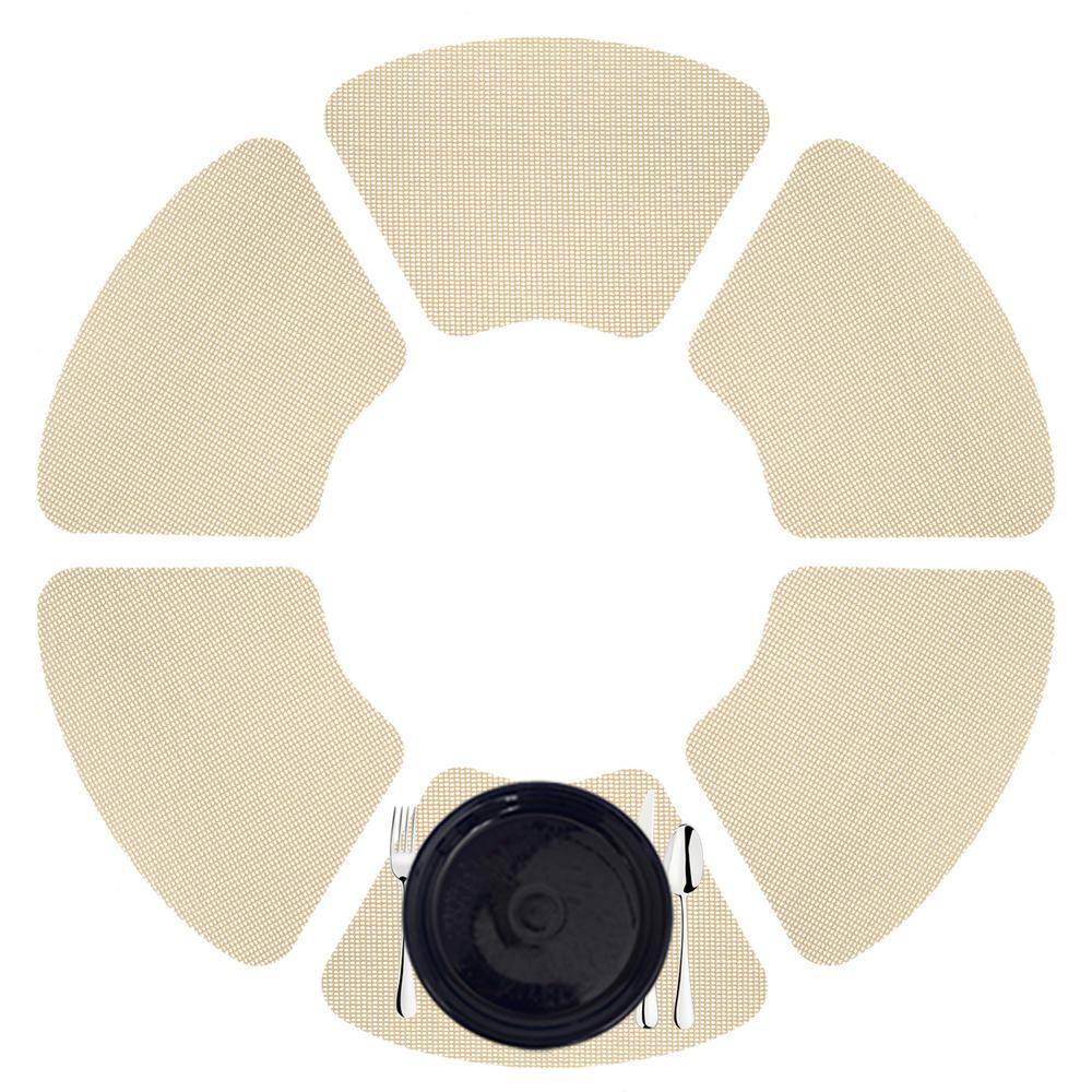Ivory Vinyl Fishnet Wedge Placemats for Round Tables, Set of 6