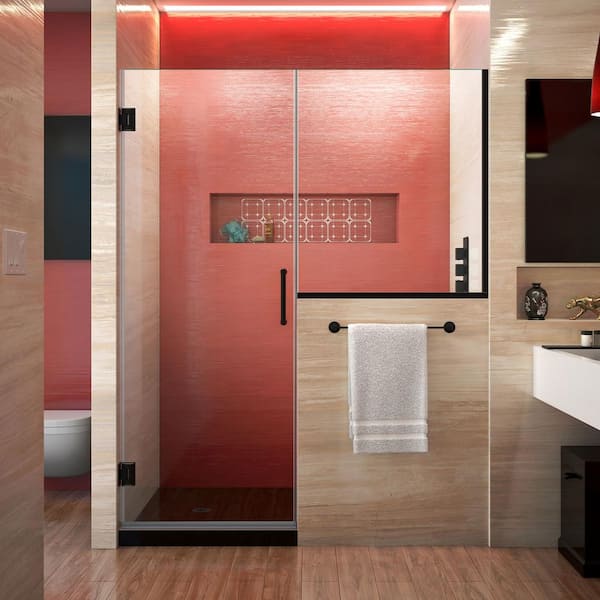 DreamLine Unidoor Plus 59 to 59.5 in. x 72 in. Frameless Hinged Shower Door in Matte Black
