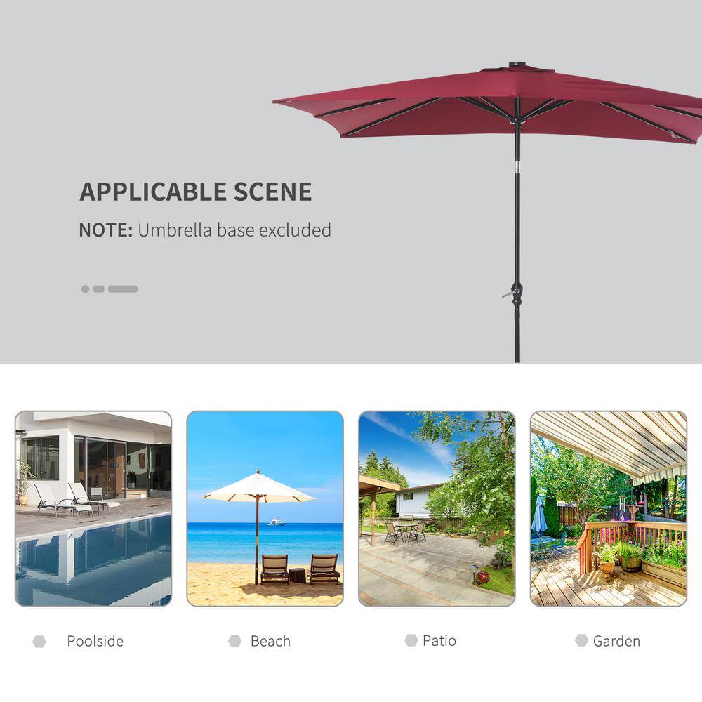 Wine Red Solar LED Lighted Patio Umbrella with Tilt & Crank