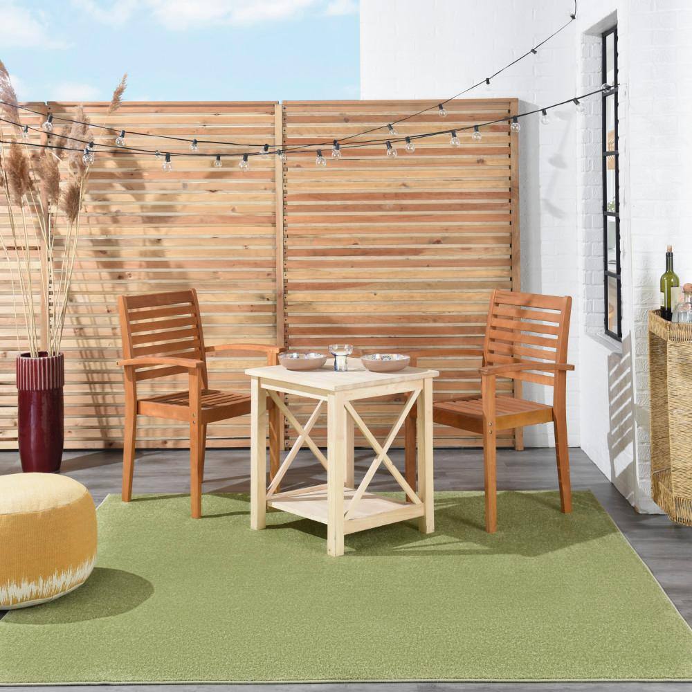 Mossy Green Square 7' Synthetic Flat-Woven Indoor/Outdoor Rug