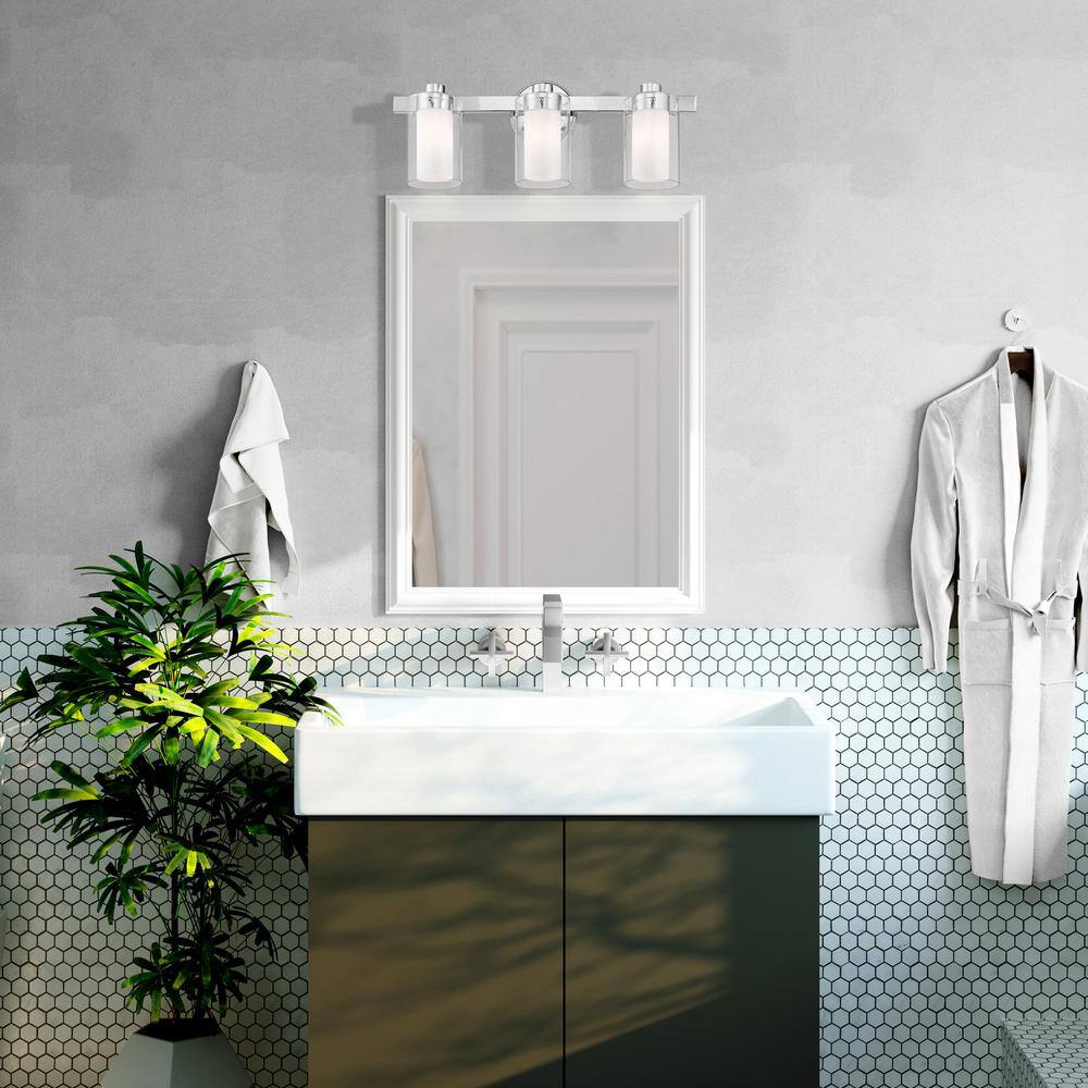 Santuario Polished Chrome 3-Light Dimmable Vanity Light with Opal Glass