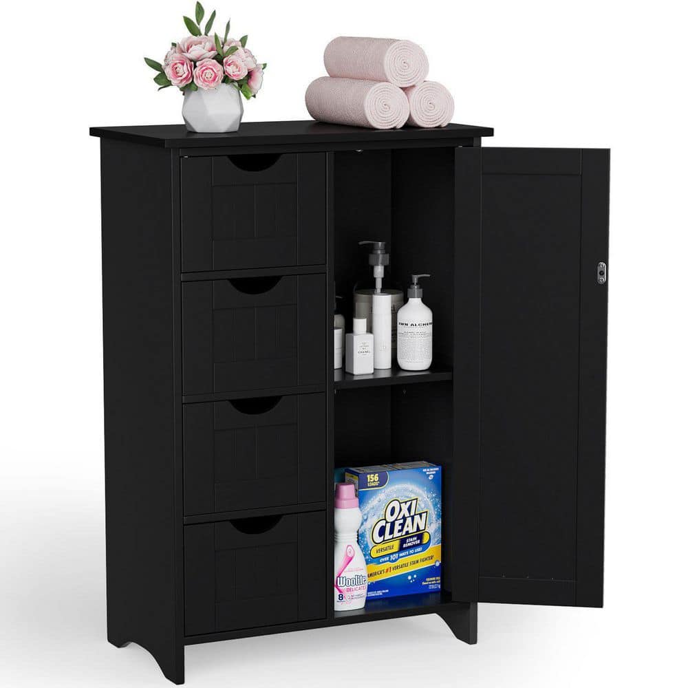 Dracelo 21.9 in. W x 11.9 in. D x 32 in. H Black Bathroom Linen Cabinet with 4 Drawers and 1 ...