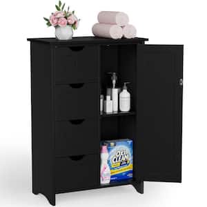 21.9 in. W x 11.9 in. D x 32 in. H Black Bathroom Linen Cabinet with 4 Drawers and 1 Cupboard