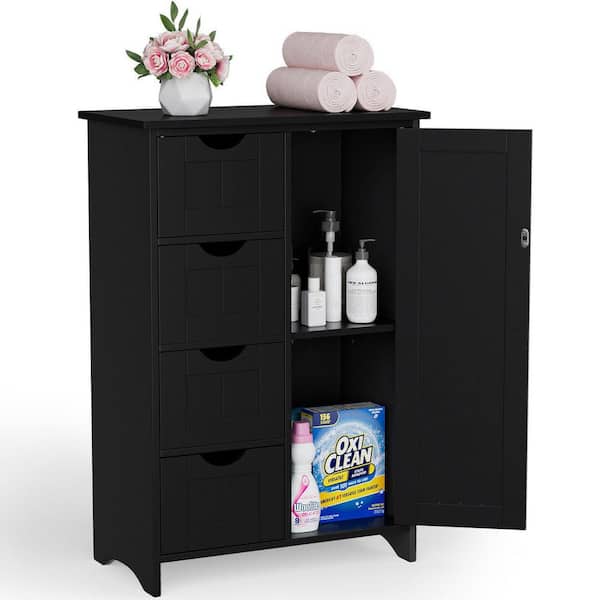 Dracelo 21.9 in. W x 11.9 in. D x 32 in. H Black Bathroom Linen Cabinet with 4 Drawers and 1 Cupboard
