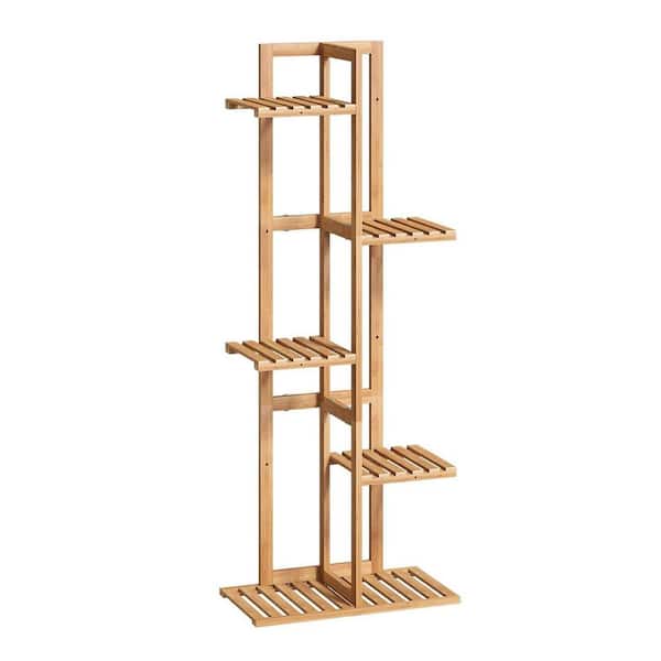 40.2 in. x 15.8 in. x 8.3 in. Indoor/Outdoor Bamboo Plant Stand 6-Potted Plant Shelf Display Holder 5-Tier