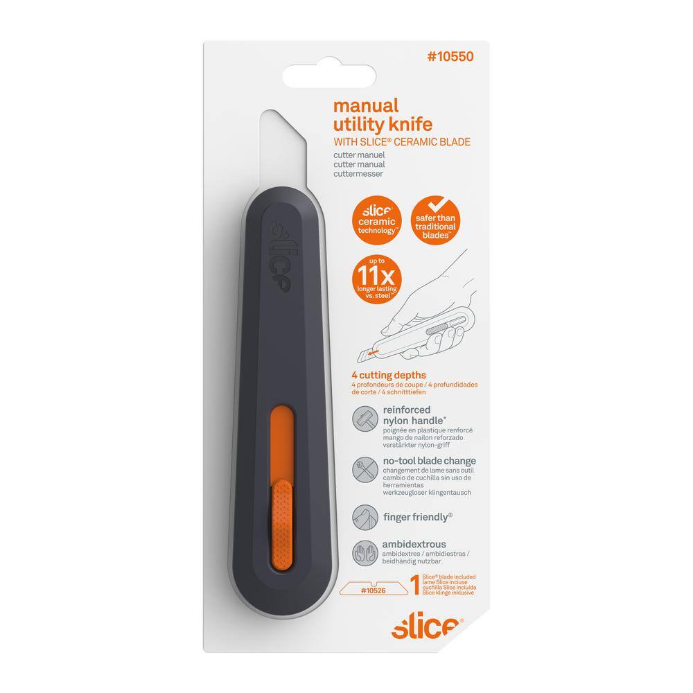 Slice 10550 Manual Utility Knife | Essential Home & Work Knife For Safe & Effective Cutting | Finger-Friendly Safety Blade