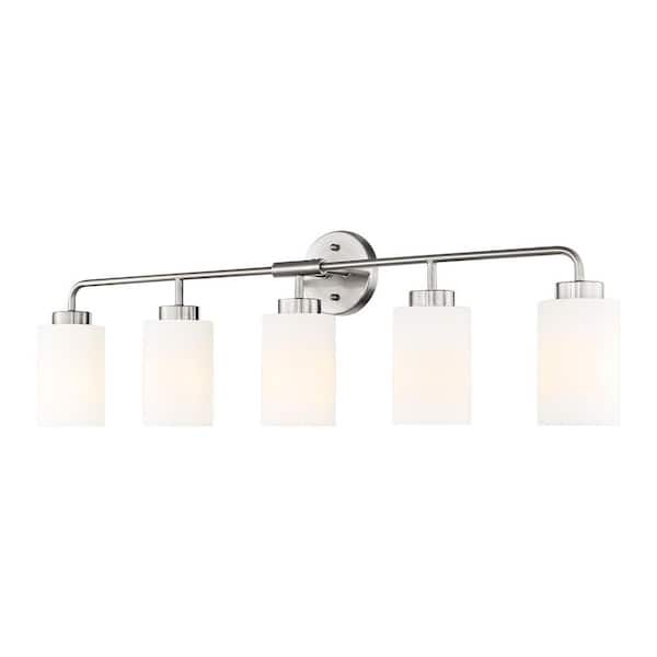 36.5 in. 5 Light Brushed Nickel Vanity Light with Clear Glass Shade