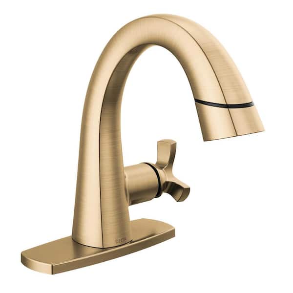 Delta Stryke Single Handle Single Hole Bathroom Faucet with Pull-Down Spout in Lumicoat Champagne Bronze