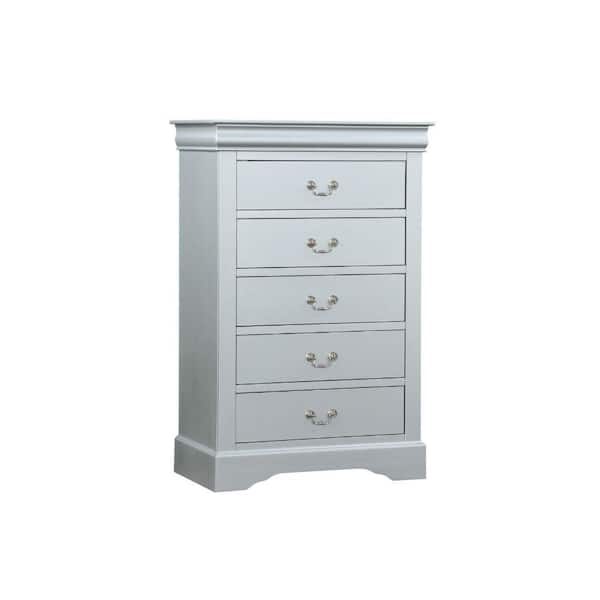 Benjara 17.52 in. Gray 5-Drawer Wooden Chest of Drawers