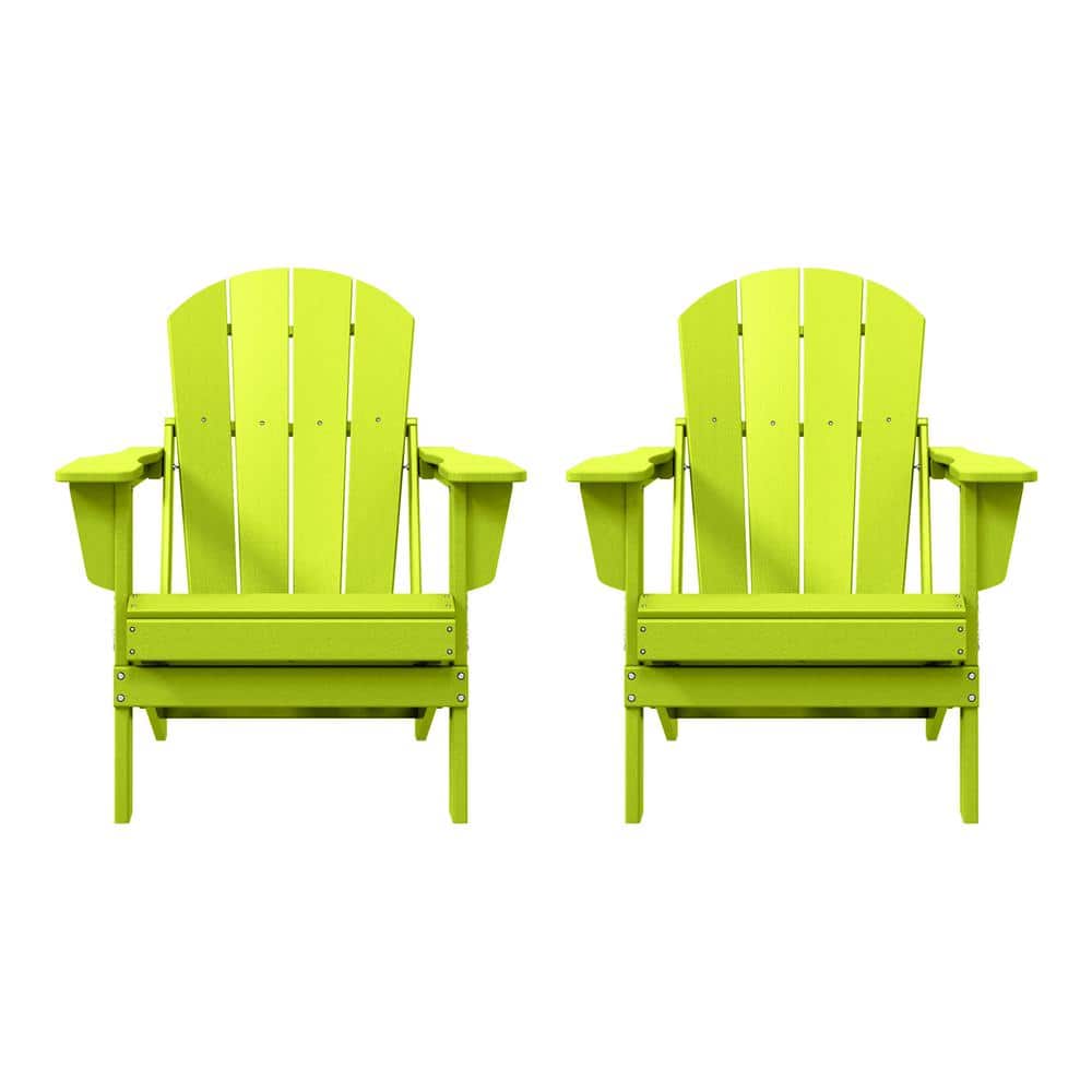 Lime Green Poly Folding Outdoor Adirondack Chairs, Set of 2