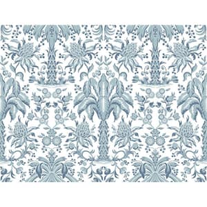 60.75 sq ft Blue Palmetto Palm Damask Non-pasted Wallpaper