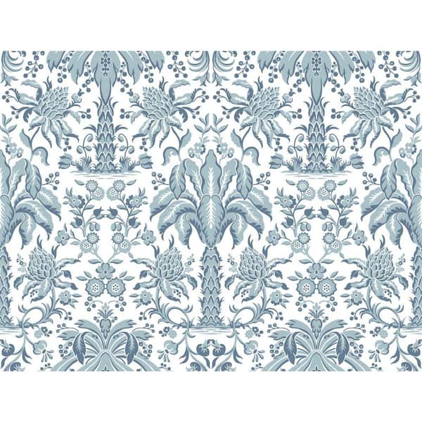 60.75 sq ft Blue Palmetto Palm Damask Non-pasted Wallpaper