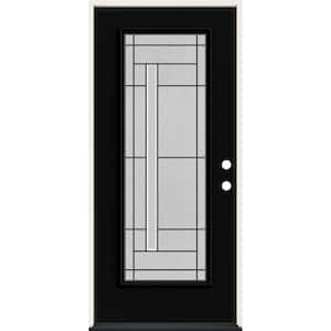 36 in. x 80 in. Left-Hand Full View Atherton Decorative Glass Black Fiberglass Prehung Front Door