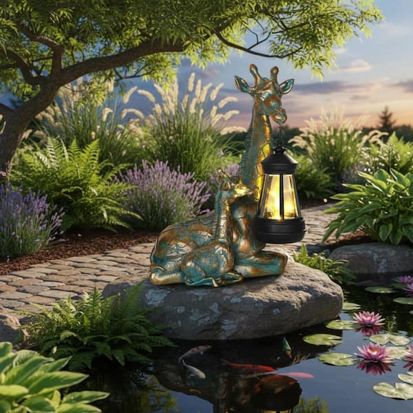 Brown Resin Mother Baby Giraffe Garden Statue for Outdoor Decor