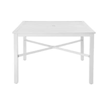Stylewell Mix And Match Lattice White Rectangle Metal Outdoor Patio Dining Table With Slat Top Fts70660c W The Home Depot - Stylewell Mix And Match White Round Glass Outdoor Patio Dining Table