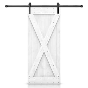 20 in. x 84 in. Distressed X Series Light Cream Stained DIY Wood Interior Sliding Barn Door with Hardware Kit